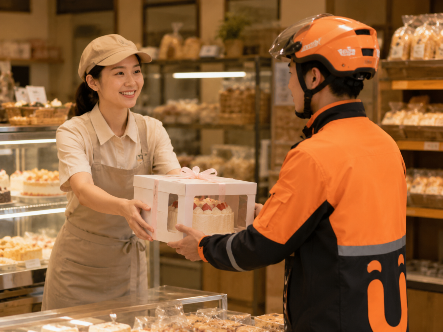 UU跑腿员从蛋糕店取走蛋糕礼盒
