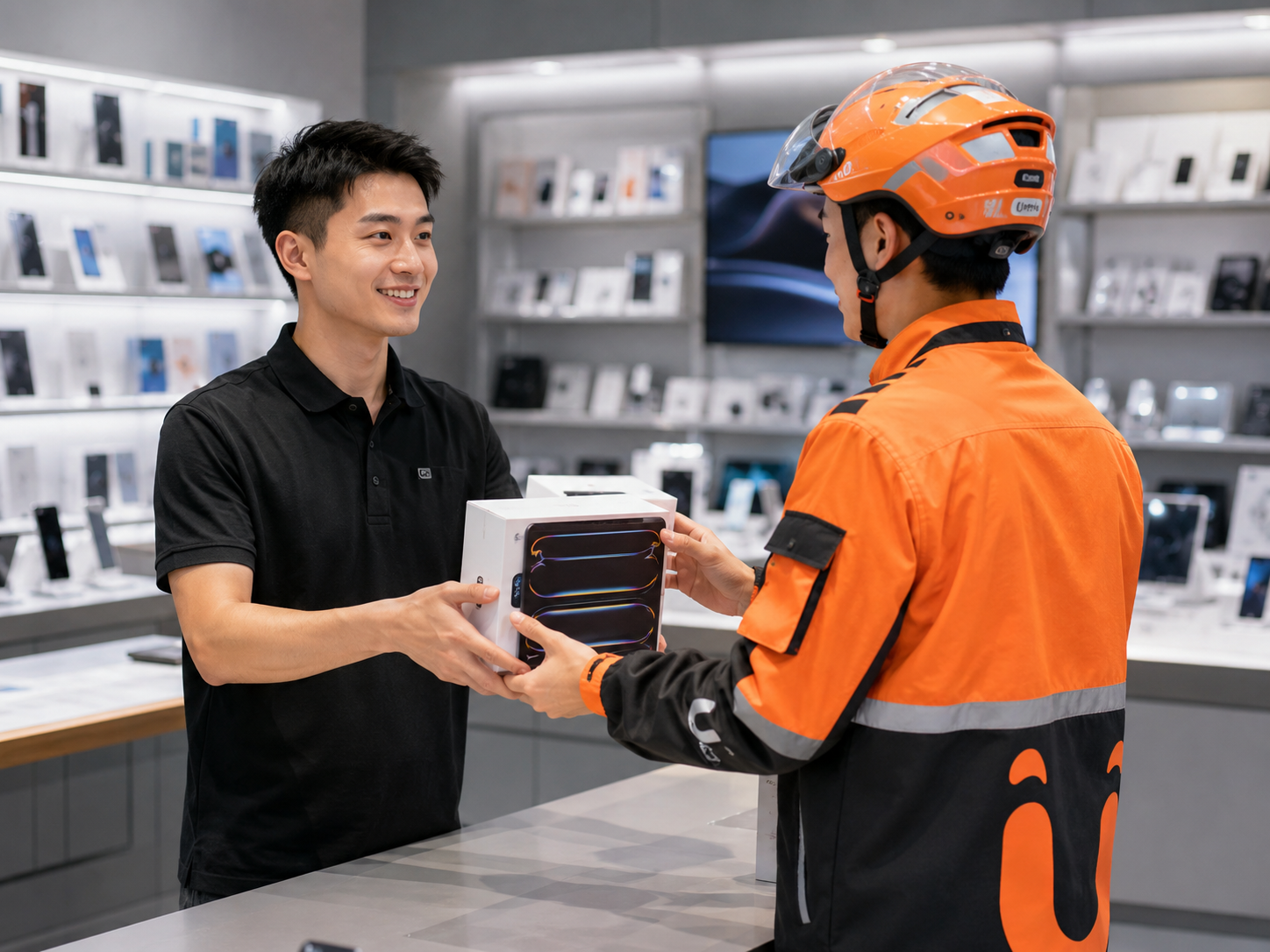 UU跑腿员从数码门店取走商品